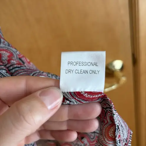 St. John Silk Ruffle Front Red Black Blouse/Top/Shirt 14