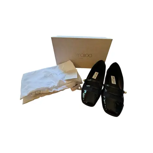 Jimmy Choo NIB Elisa Mesh Patent Leather Flat in Black Size 38