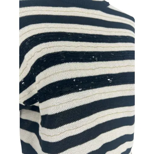 Brunello Cucinelli Wide Striped Crewneck Sequin Embellished Sweater w/ Monili