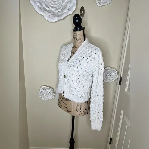 Kendall + Kylie Chunky Cable Knit Cream Color Button Front Cardigan Sz M - Image 8
