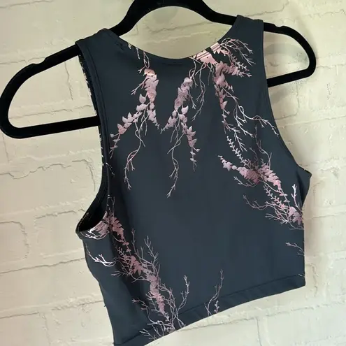 Sweaty Betty  Kenza Foil Tank small In Black Rose Foil Print NWT gray pink