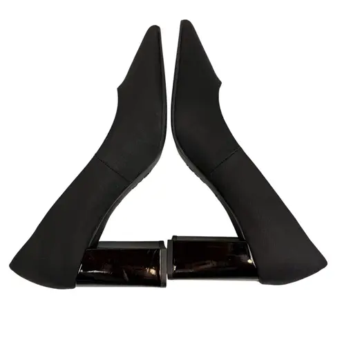 NYDJ Elysia Black Canvas Block Heel Point Toe Pumps Size 9.5