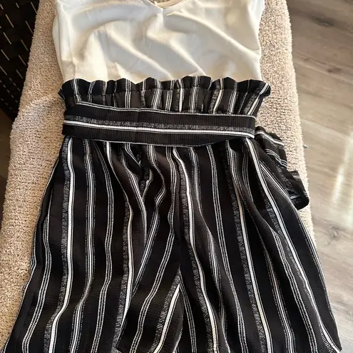 Polly & Esther  Black and White Striped Jumpsuit