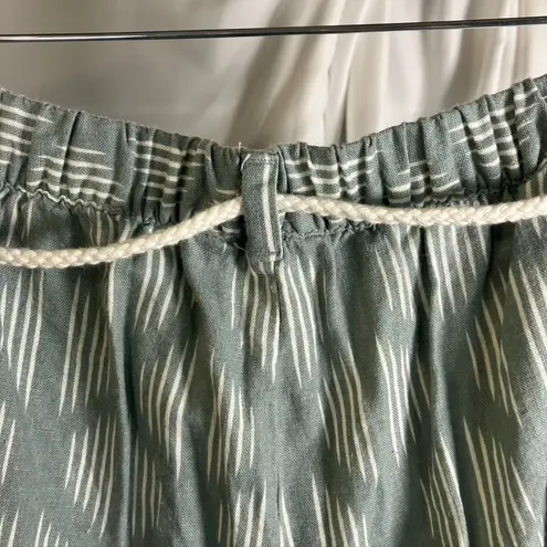 DIP Womens Green White Linen Blend Pants Medium Rope Belt Boho Casual