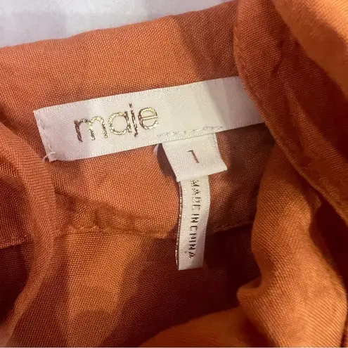 Maje Routila Wrap-Effect Cold-Shoulder Ruffled Broadcloth Dress - Orange