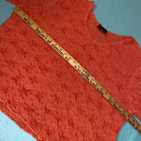 BRITTANY BLACK brocade floral embroidered short sleeve pullover orange size 3XL
