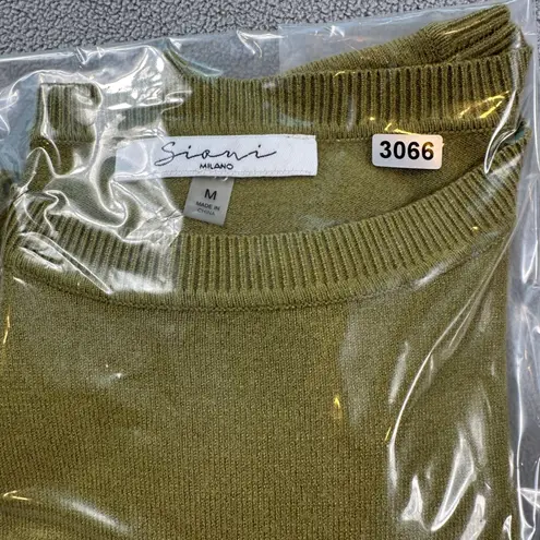 Siani Milano Sweater Olive Green M Women Crew Neck Bishop Sleeve Embroidered Size M