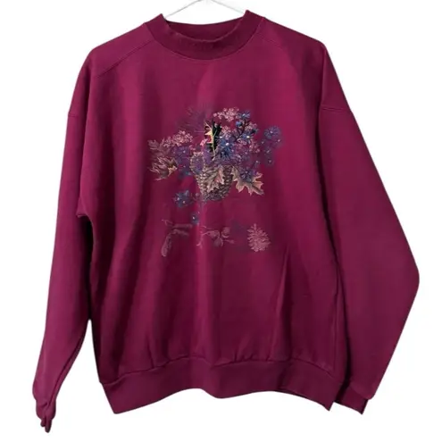 Northern Reflections Sweatshirt Women Size Large Floral Fall Holiday Grandma VTG