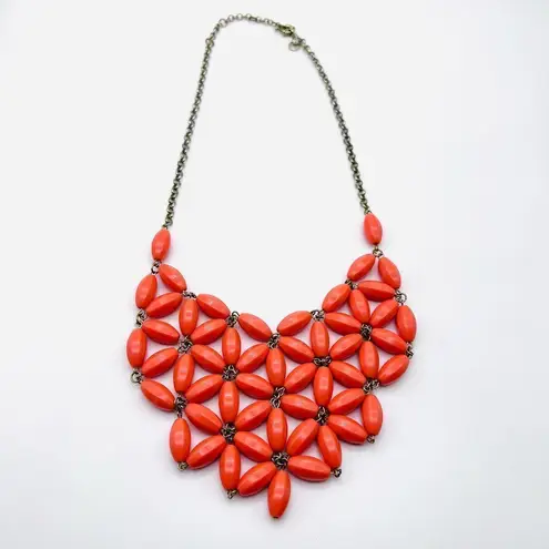 J. Crew coral floral cluster beaded necklace bib‎ Orange