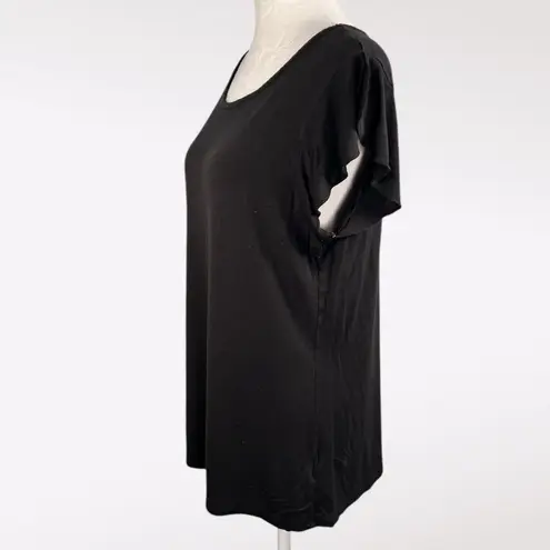 Tahari Black Short Flutter Sleeve T-Shirt Top Large