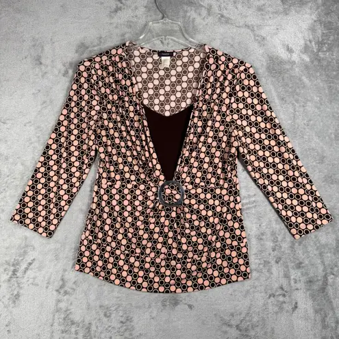 Cocomo Retro Circle Print Top Womens Large Pink Brown Geometric Y2K Ring Detail