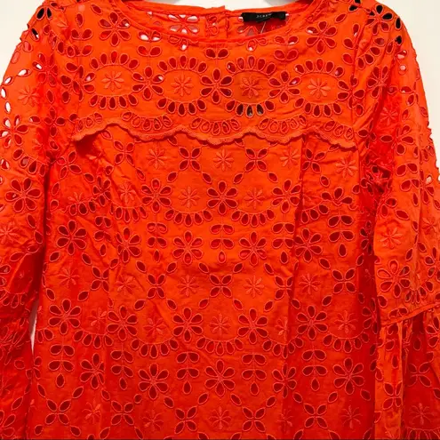 J.Crew  Bell-sleeve Dress Embroidered Eyelet in Brillant Sunset, Size 00, NWT