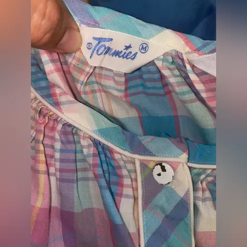 Medium Vintage Tommies nightgown pastel plaid, checkered pattern. White