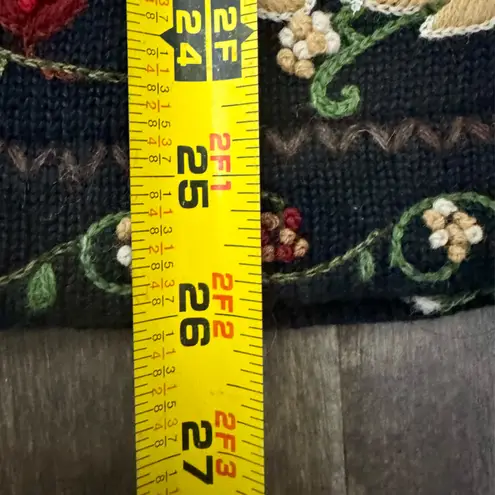 Talbots XL Black Floral Embroidered Sweater Knit Pullover