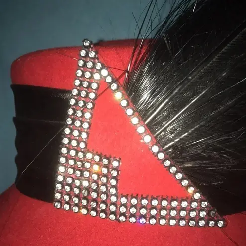 THE HAT GENERATION Red, Wide Black Band, Beautiful Feathers, Rhinestone Detail Red