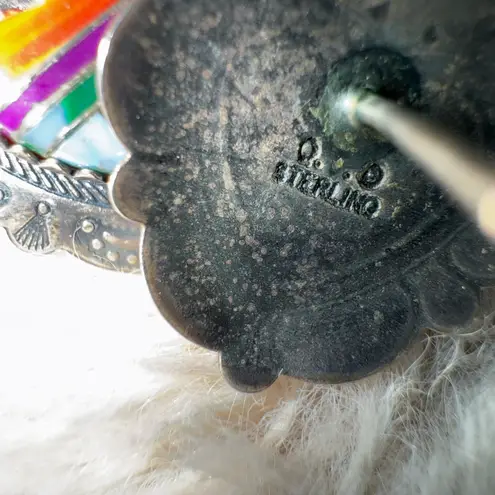 Native American‎ Zuni Sterling Earrings Signed QT Turquoise Heart Shaped Inlay Red