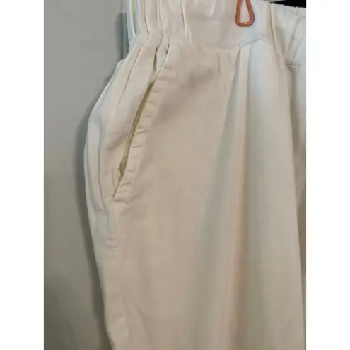 Woman Within 100% Cotton Wide Leg White Pants Drawstring Waist 22W Tall