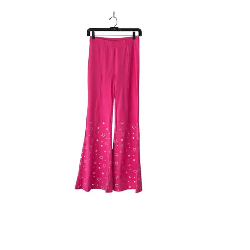 Halara Flared Leg High Waisted Pants Star Print Bubblegum Pink Size S NWT
