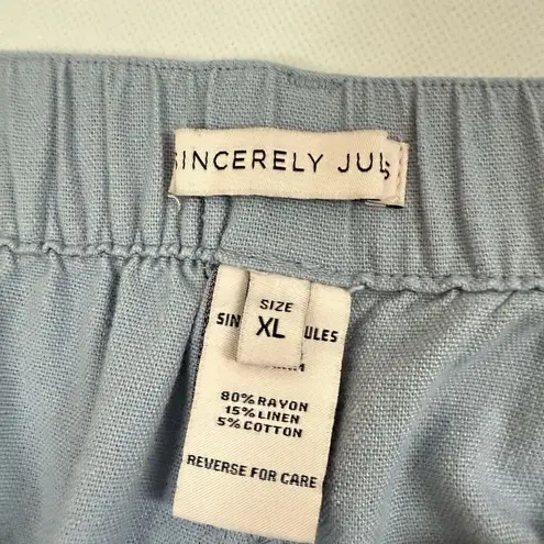 Sincerely Jules Womens Pants Size XL Blue Wide Leg Linen Blend Beach Travel