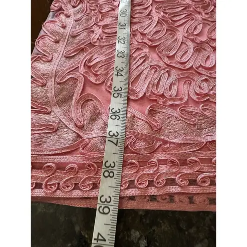 Sue Wong Cocktail Dress Sz 12 Lace Pink Floral Geometric Glam Shimmering FLAW