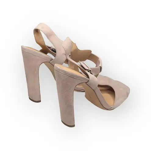 Halston Heritage ⌘ T Strap Ankle Strap Heeled Open Toe Sandals ⌘ Pink Suede ⌘ 9M