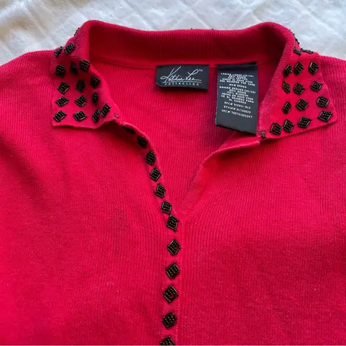 Kathie Lee Collection Vintage y2k red beaded top blouse whimsical goth large