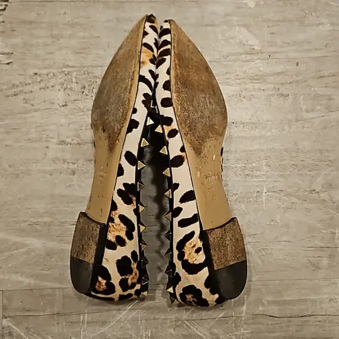 Valentino Garavani 💕💕 Calf Hair Leopard Print Rockstud Ballet Flats 38 EU