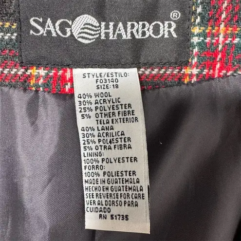 Sag Harbor Vintage Women's Plaid Wool Blend Velvet Collar Blazer Jacket Size 18