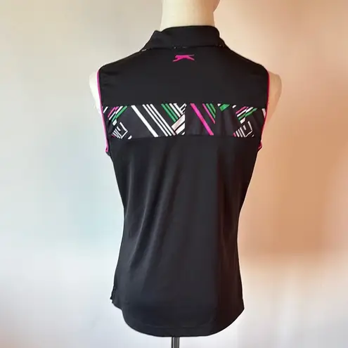 Slazenger Black and Pink Fitted Graphic Polo Tank Top