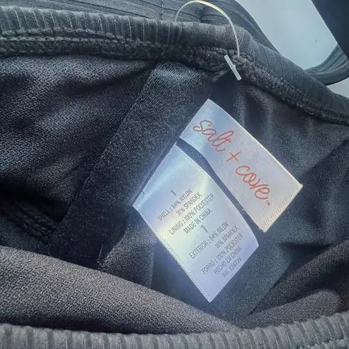 NWT Salt + Cove Ribbed Tie Front Tank Bikini Top Black Junior's Plus Size 1 NEW