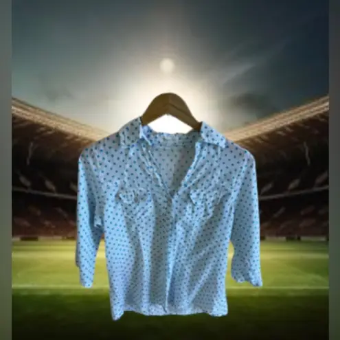 Eden & Olivia Eden Olivia Womens Flannel Shirt Size M White Polka Dots 3/4 Sleeve Button Up