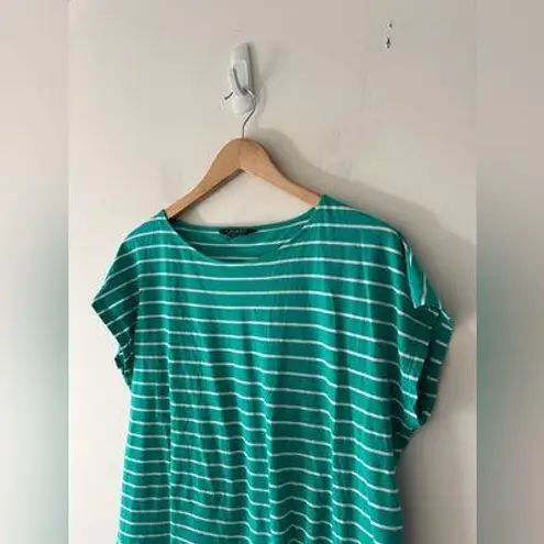 Lauren Ralph Lauren Green and White Stripe Short Sleeve Top Tie Detail Size L