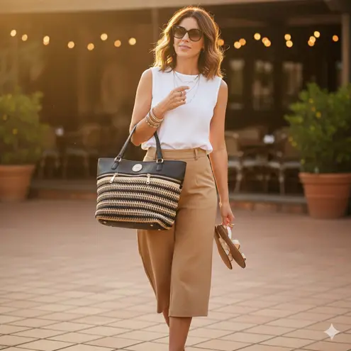 Beverly Hills Polo Club Straw & Faux Leather Shoulder Bag