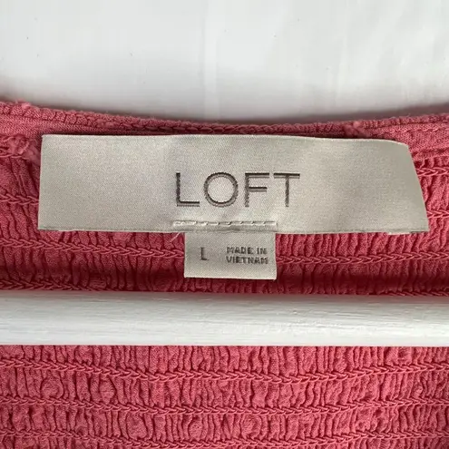 Loft Size L Top Clip Dot Smocked Ruffle V