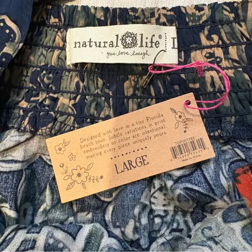 Natural Life NWT,  Floral Rayon Cropped Tank Top with Front Keyhole Tie, Sz L