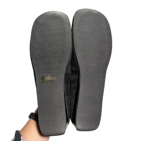 Vtg 1990s Newport News Black Suede Square Toe Elastic Strap Mary Jane Flats 10 W