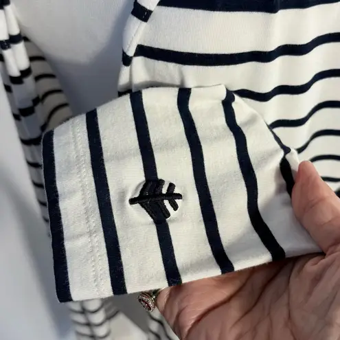 Coolibar UPF 50+ Striped Hooded Open Cardigan – Nautical White & Navy Sz S🧡