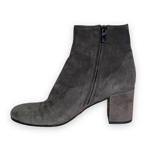 Vince  Blakely Bootie Steel Gray Suede Leather Round Toe Block Heel Ankle Boots 8