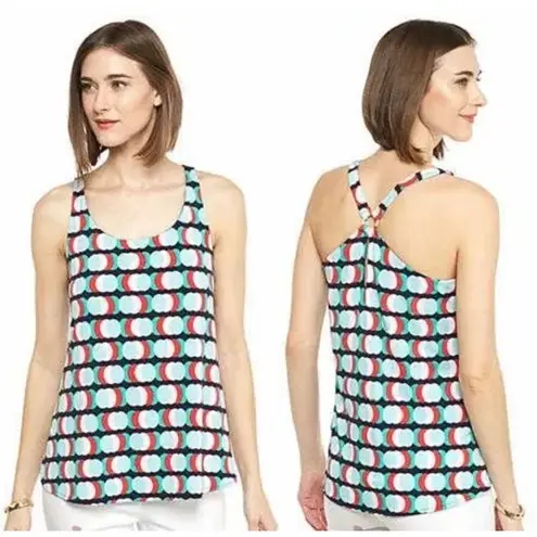 Kaari Blue Womens Top Sz XS Floral Dots Jersey Stretch Knit O-Ring Tank NEW