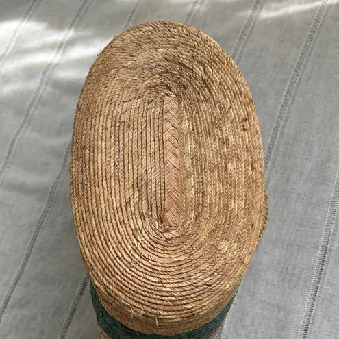 Handmade  Paper Straw Green and Tan Striped Tote