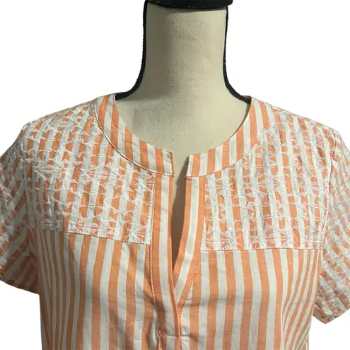 Tyler Boe Women's Orange White Stripe Linen Blend Claudia Dress Sz M Embroidery Size M