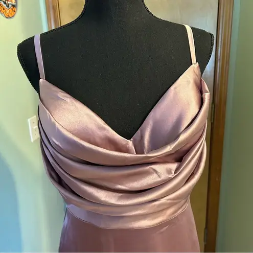 NWOT lilac satin prom dress cowl neckline spaghetti straps lace up back size 12 Purple