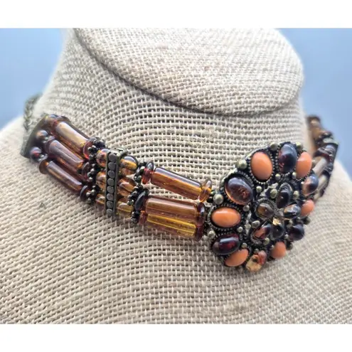 None Orange & Amber Color Choker Necklace 18" Adjustable Fall Hippie Witchy