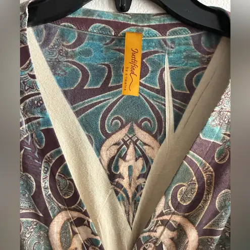 Justified Bohemian Elegant Multicolor Patterned Righstones Details Cardigan XL Blue