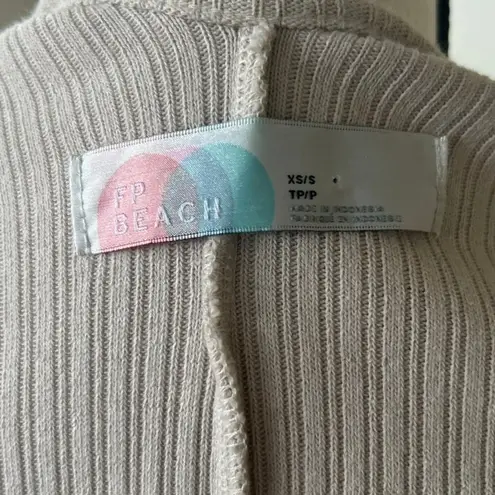 Free People  Beach Stone Beige Open Rib Knit Dolman Sleeve Oversize Cardigan