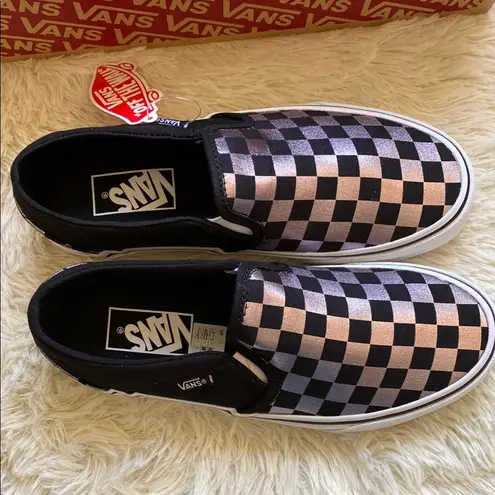 Vans  Asher  Black and Gray Checkerboard Slip-Ons - Image 3