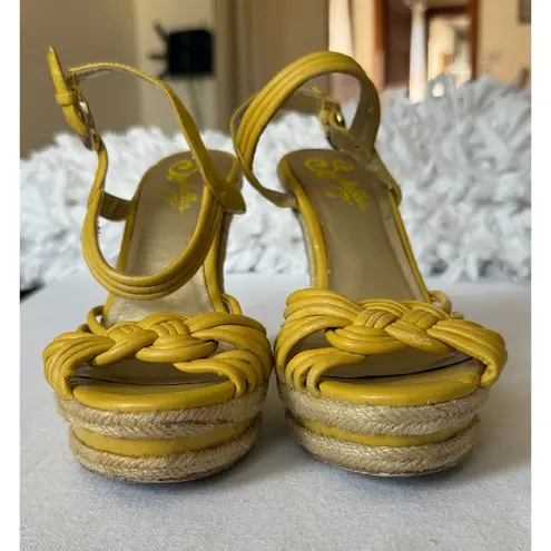 Seychelles Yellow Wedge Sandals Espadrille Platform Heels Size 7.5