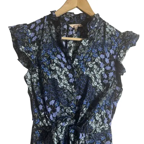 Rebecca Taylor Ava Blue Floral Print Wide Leg Silk Jumpsuit Size 0