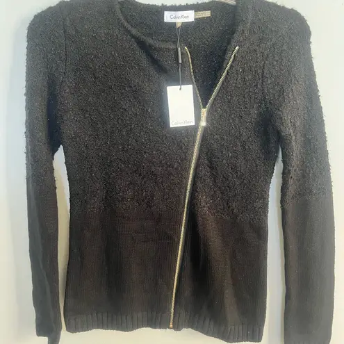Calvin Klein  Black Sweater‎ with Gold zipper NWT