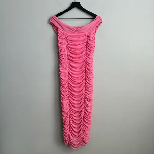 Majorelle Tabitha Ruched Mesh Midi Dress in Bubblegum Pink - Size Medium